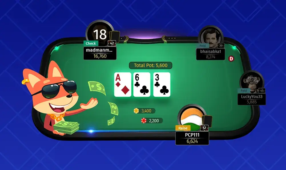 pokerbaazi's mascot playing poker